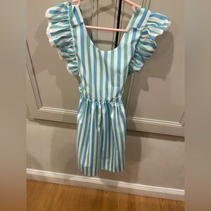 Blue and White Striped Kids Formal Dress